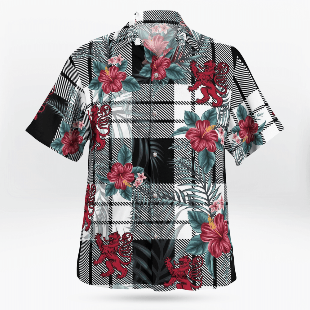 Clan Clan MacFarlane Black & White Tartan Scottish Lion Hawaiian Shirt GP45 MacFarlane Black & White Tartan Tartan Hawaii Shirt