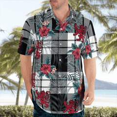 Clan Clan MacFarlane Black & White Tartan Scottish Lion Hawaiian Shirt GP45 MacFarlane Black & White Tartan Tartan Hawaii Shirt