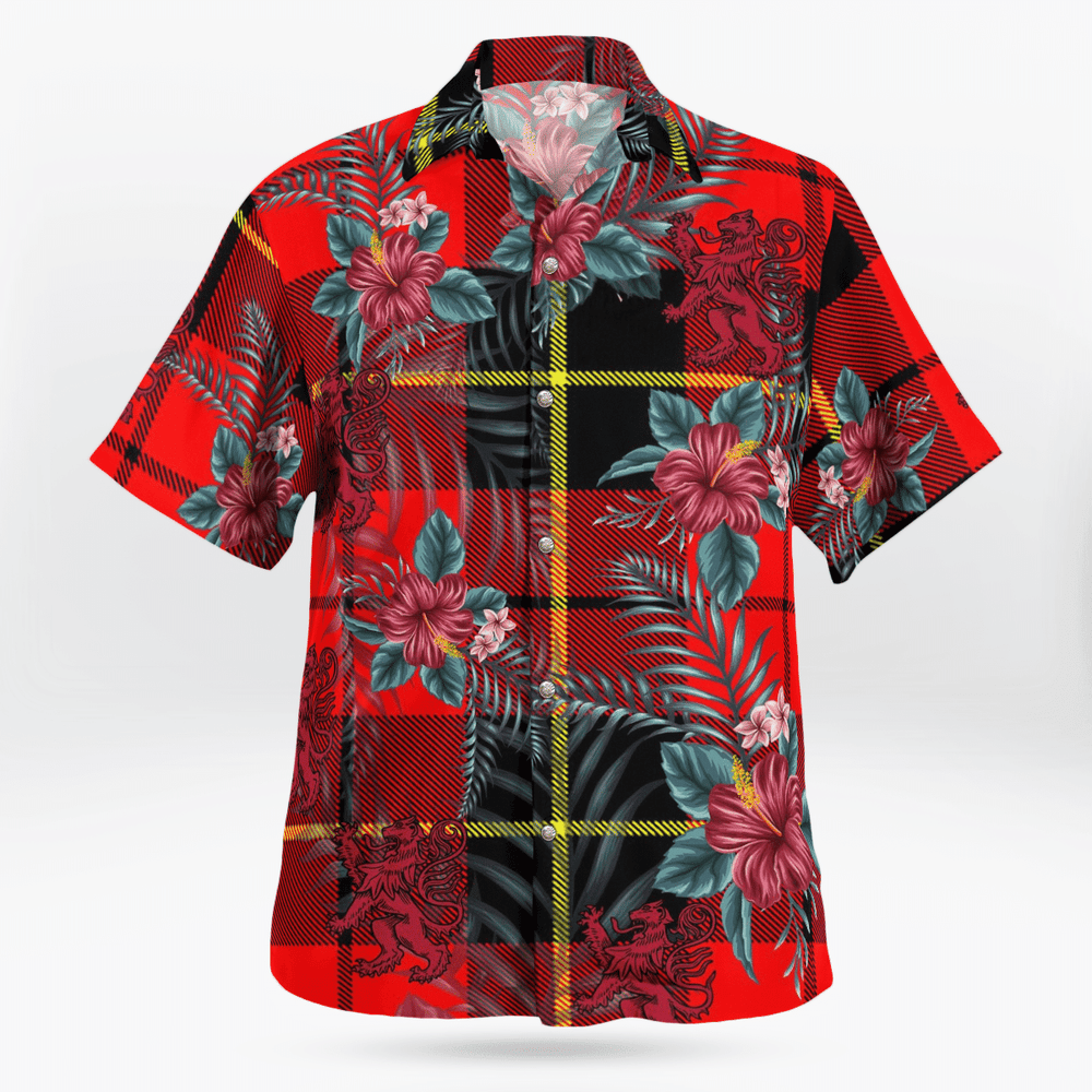 Clan Wallace Hunting Red Tartan Scottish Lion Hawaiian Shirt DE57 Wallace Hunting Red Tartan Tartan Hawaii Shirt