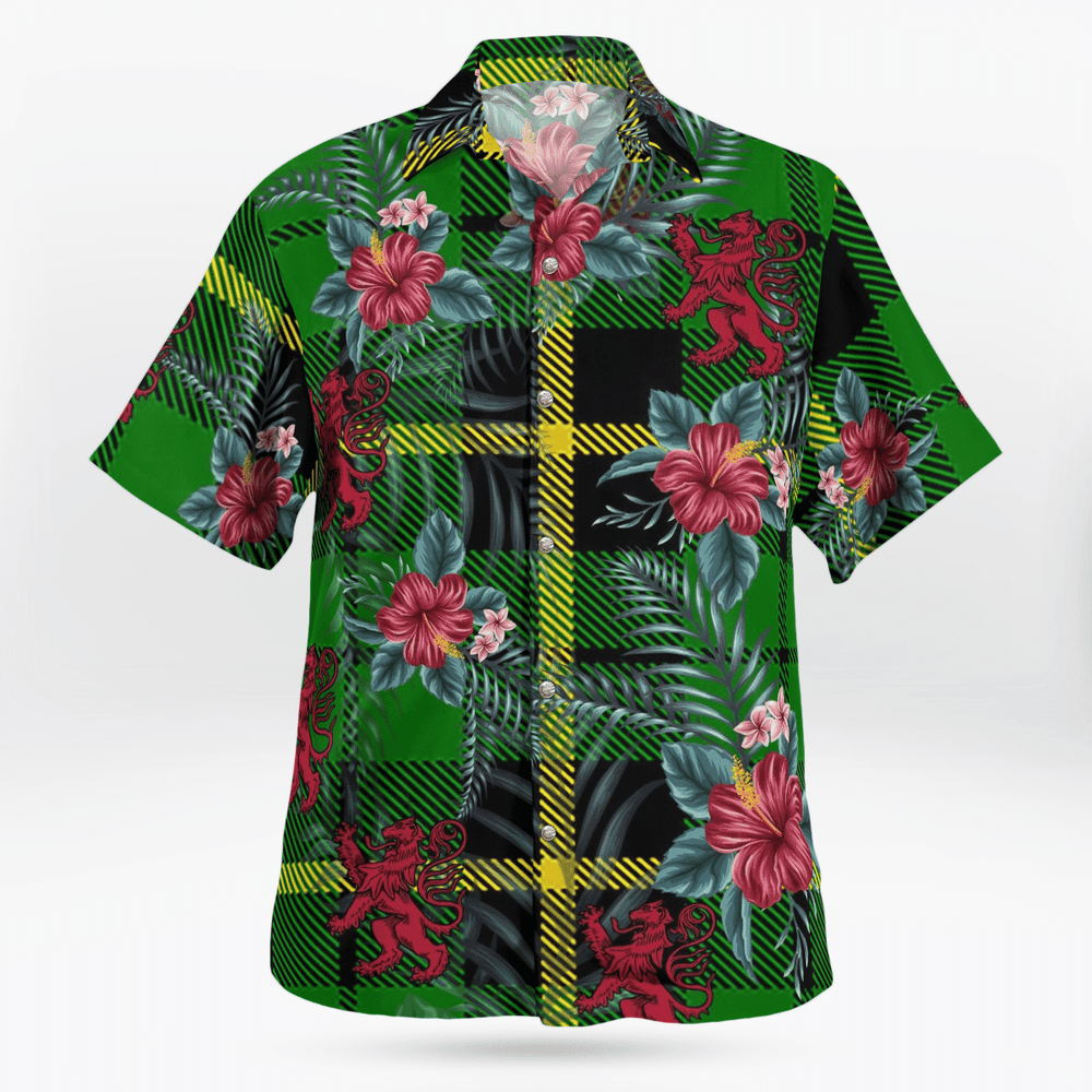 Clan Wallace Hunting Green Tartan Scottish Lion Hawaiian Shirt JN90 Wallace Hunting Green Tartan Tartan Hawaii Shirt