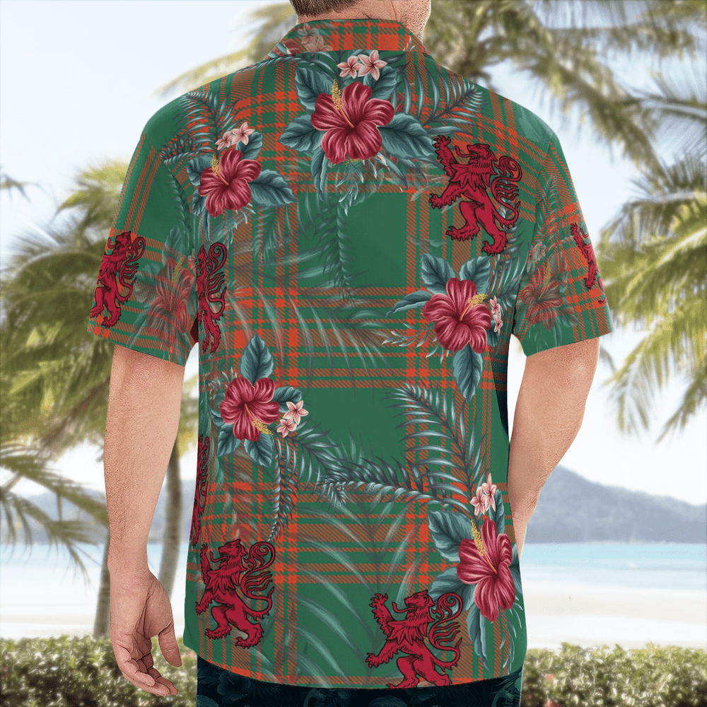 Clan Menzies Green Ancient Tartan Scottish Lion Hawaiian Shirt IH93 Menzies Green Ancient Tartan Tartan Hawaii Shirt