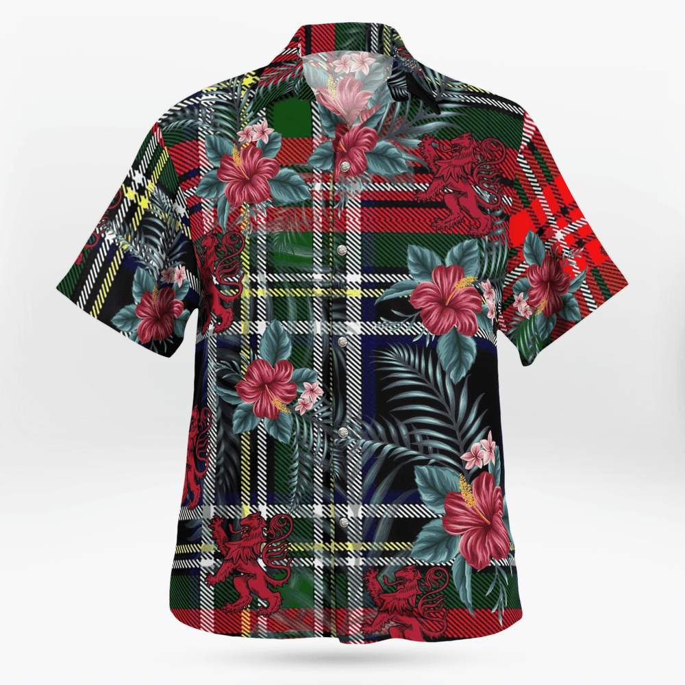 Clan Stewart Black Tartan Scottish Lion Hawaiian Shirt WS35 Stewart Black Tartan Tartan Hawaii Shirt
