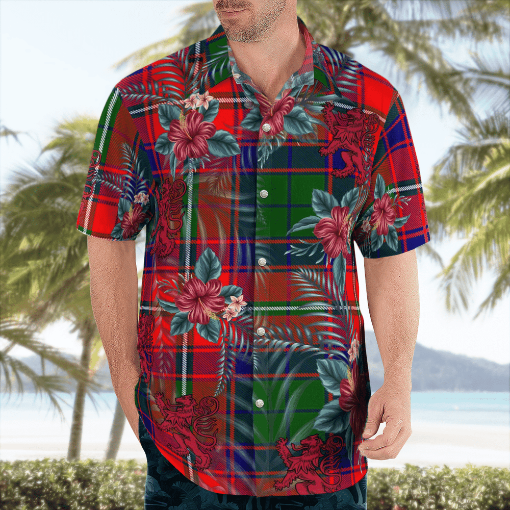 Clan Roxburgh District Tartan Scottish Lion Hawaiian Shirt YA11 Roxburgh District Tartan Tartan Hawaii Shirt