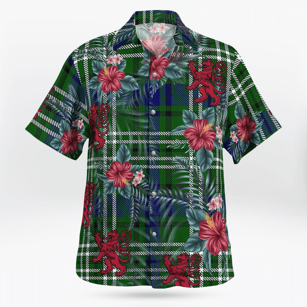 Clan Purves (Tweedside) Tartan Scottish Lion Hawaiian Shirt HT91 Purves (Tweedside) Tartan Tartan Hawaii Shirt