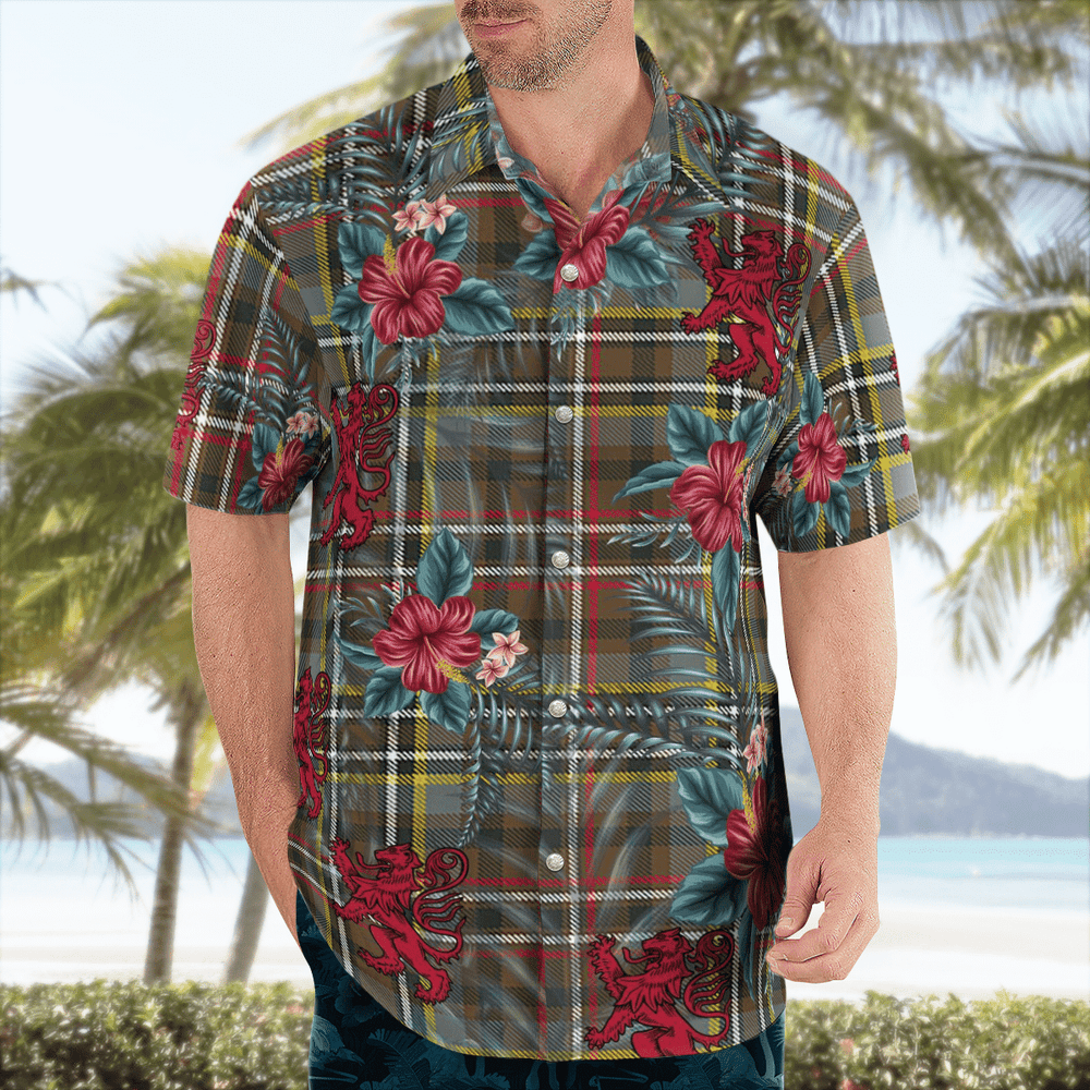 Clan Scott Green Weathered Tartan Scottish Lion Hawaiian Shirt OM83 Scott Green Weathered Tartan Tartan Hawaii Shirt