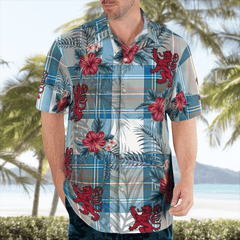 Clan Stewart Muted Blue Tartan Scottish Lion Hawaiian Shirt OZ98 Stewart Muted Blue Tartan Tartan Hawaii Shirt
