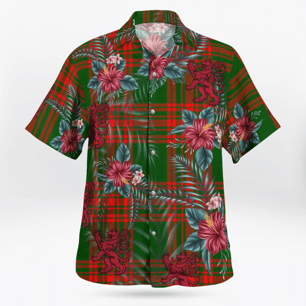 Clan Menzies Green Modern Tartan Scottish Lion Hawaiian Shirt FZ64 Menzies Green Modern Tartan Tartan Hawaii Shirt
