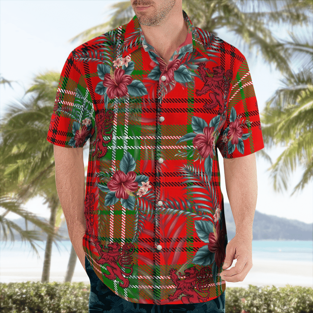Clan Morrison Red Modern Tartan Scottish Lion Hawaiian Shirt AX56 Morrison Red Modern Tartan Tartan Hawaii Shirt