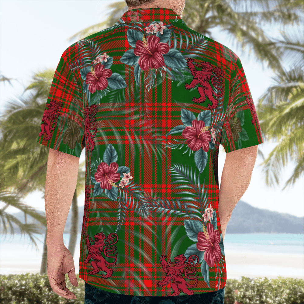 Clan Menzies Green Modern Tartan Scottish Lion Hawaiian Shirt FZ64 Menzies Green Modern Tartan Tartan Hawaii Shirt