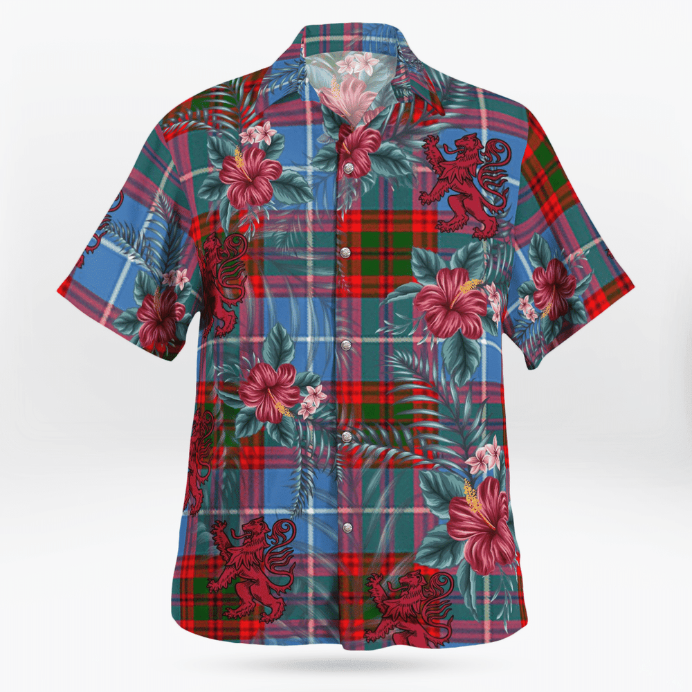 Clan Skirving (Edinburgh) Tartan Scottish Lion Hawaiian Shirt RI10 Skirving (Edinburgh) Tartan Tartan Hawaii Shirt