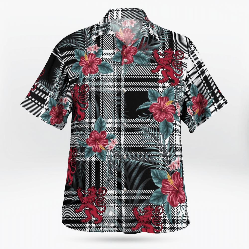 Clan Menzies Black & White Modern Tartan Scottish Lion Hawaiian Shirt EY53 Menzies Black & White Modern Tartan Tartan Hawaii Shirt