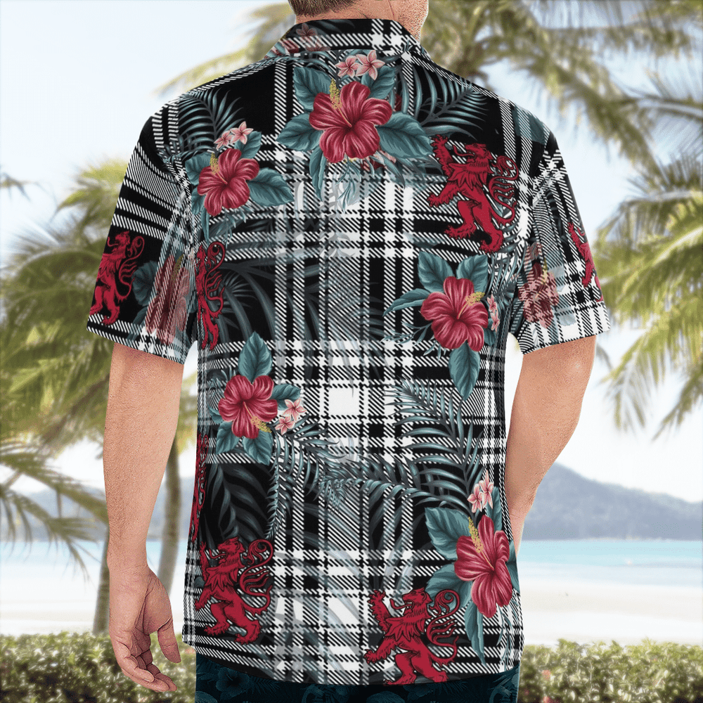 Clan Menzies Black & White Modern Tartan Scottish Lion Hawaiian Shirt EY53 Menzies Black & White Modern Tartan Tartan Hawaii Shirt