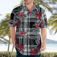 Clan Menzies Black & White Modern Tartan Scottish Lion Hawaiian Shirt EY53 Menzies Black & White Modern Tartan Tartan Hawaii Shirt