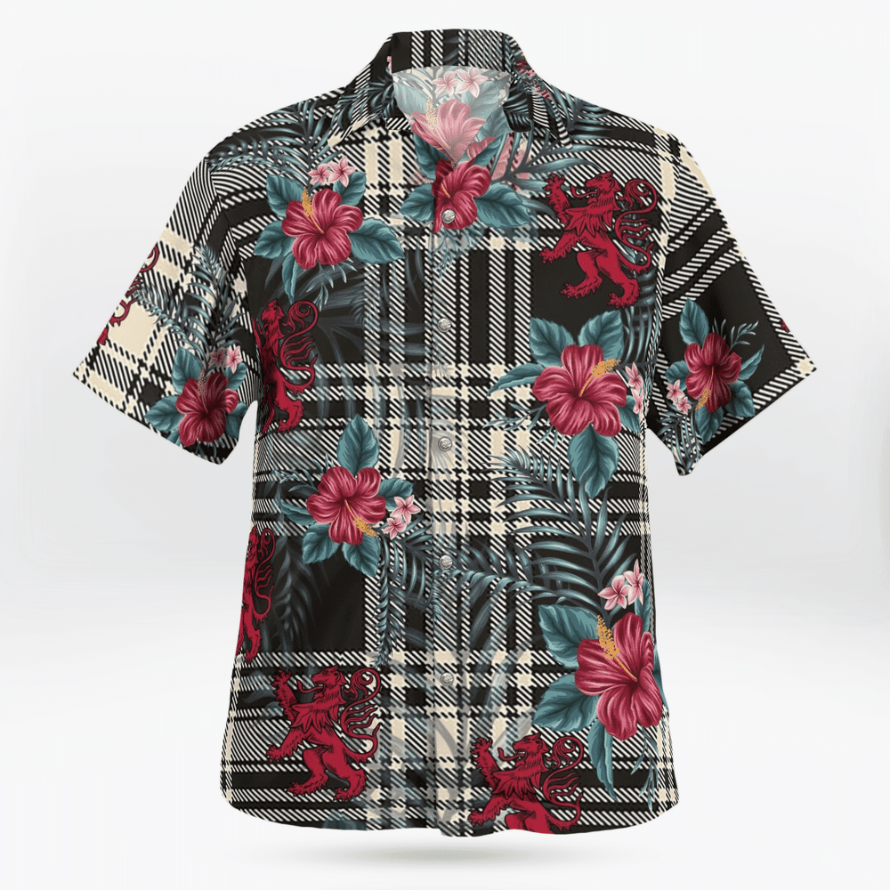 Clan Menzies Black & White Ancient Tartan Scottish Lion Hawaiian Shirt SB46 Menzies Black & White Ancient Tartan Tartan Hawaii Shirt