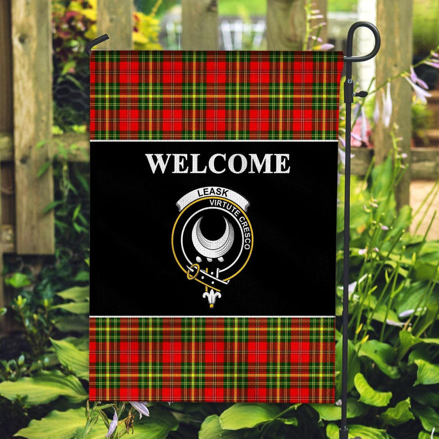 Clan Leask Tartan Crest Black Garden Flag