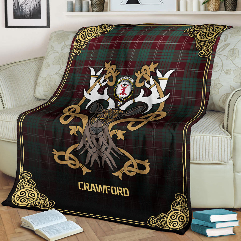 Clan Crawford Modern Tartan Crest Premium Blanket Celtic Stag Style JM54 Clan Crawford Tartan Today