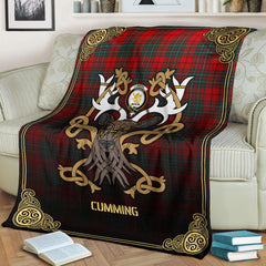 Clan Cumming Modern Tartan Crest Premium Blanket Celtic Stag Style OB17 Clan Cumming Tartan Today