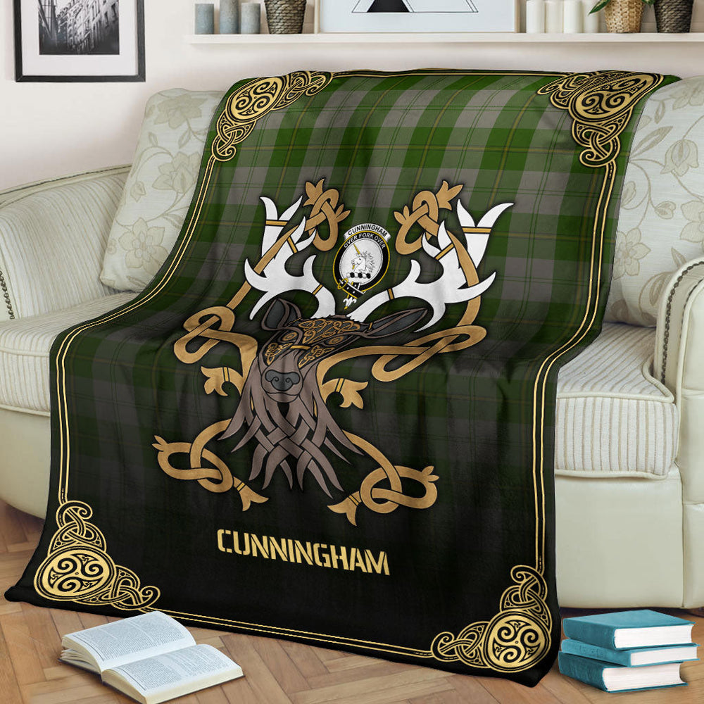 Clan Cunningham Dress Green Dancers Tartan Crest Premium Blanket Celtic Stag Style YP29 Clan Cunningham Tartan Today