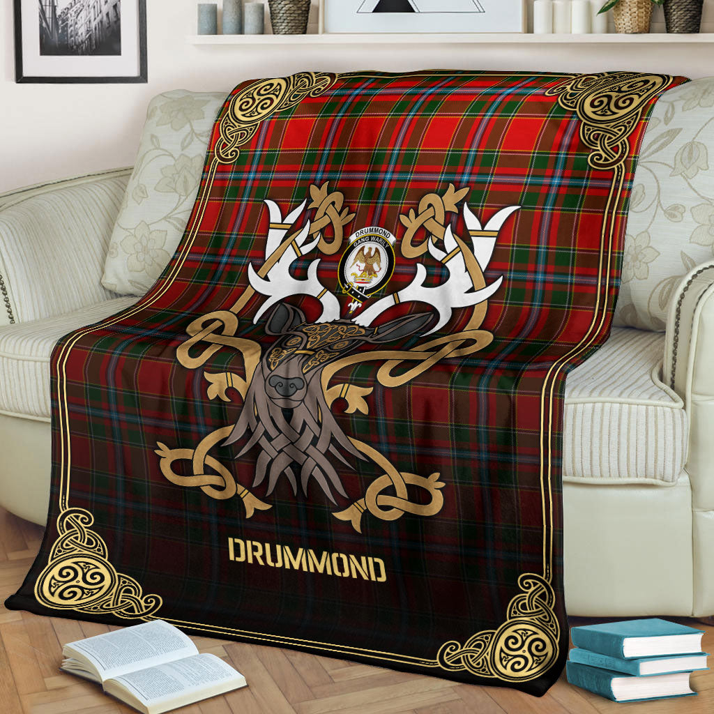 Clan Drummond of Perth Tartan Crest Premium Blanket Celtic Stag Style ZH84 Clan Drummond Tartan Today