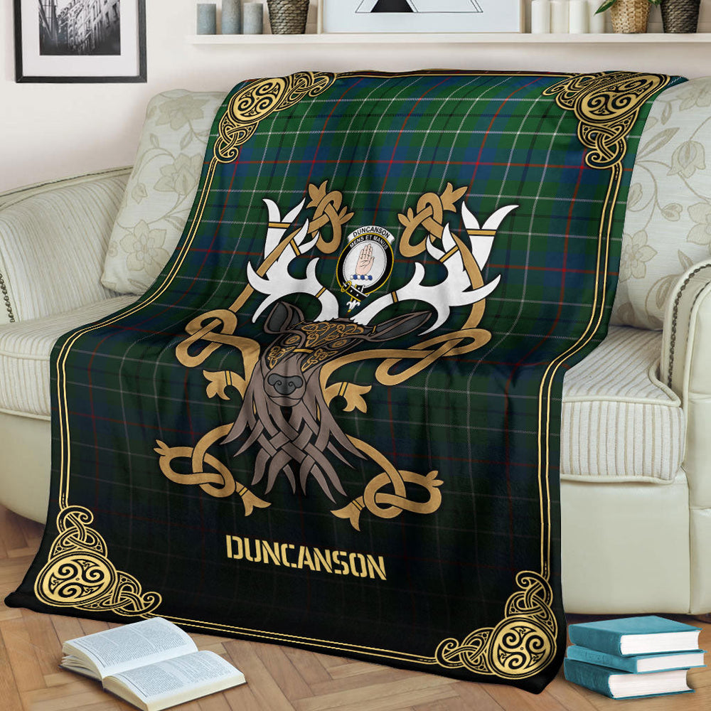 Clan Duncanson Tartan Crest Premium Blanket Celtic Stag Style UG13 Clan Duncan Tartan Today