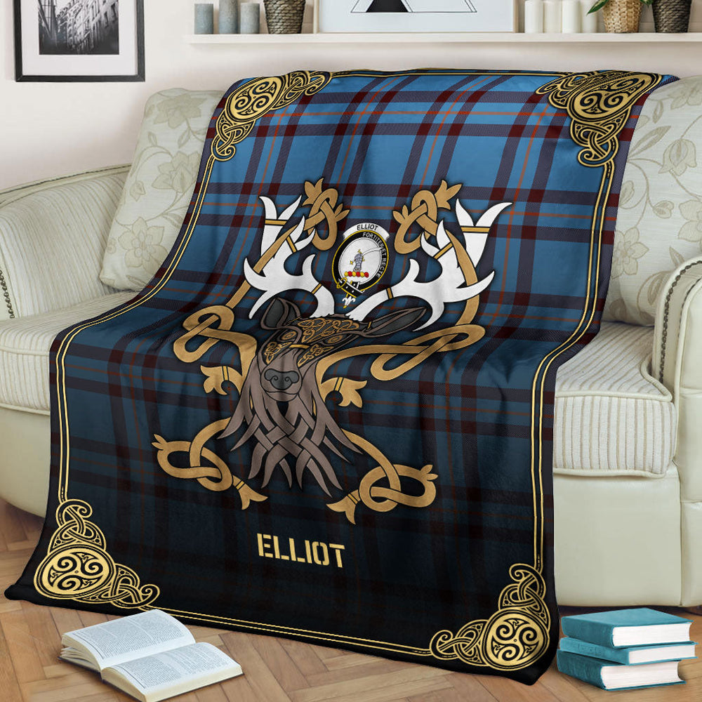 Clan Elliot Ancient Tartan Crest Premium Blanket Celtic Stag Style DK82 Clan Elliot Tartan Today