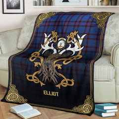 Clan Elliot Modern Tartan Crest Premium Blanket Celtic Stag Style HE40 Clan Elliot Tartan Today