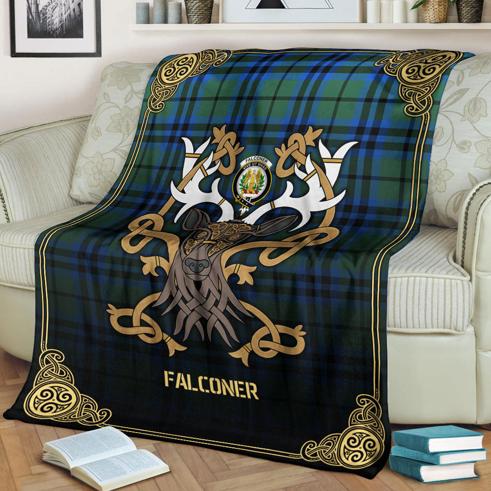 Clan Falconer Tartan Crest Premium Blanket Celtic Stag Style PA39 Clan Falconer Tartan Today