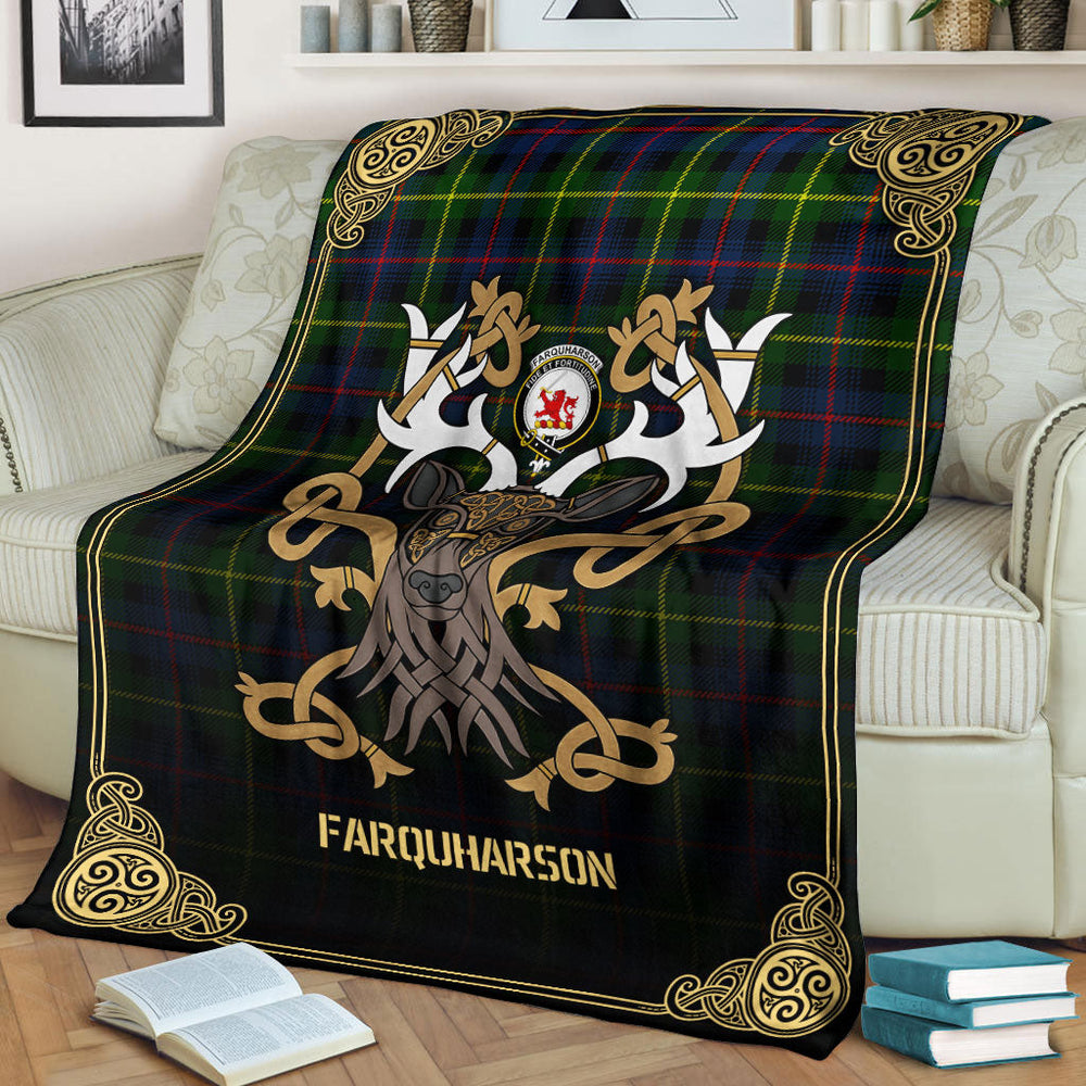 Clan Farquharson Modern Tartan Crest Premium Blanket Celtic Stag Style TK86 Clan Farquharson Tartan Today