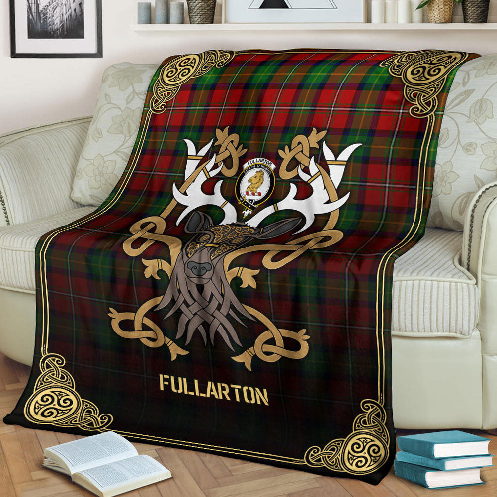Clan Fullarton Tartan Crest Premium Blanket Celtic Stag Style VA14 Clan Fullarton/Fullerton Tartan Today