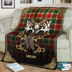 Clan Gibson Tartan Crest Premium Blanket Celtic Stag Style YI64 Clan Hall Tartan Today