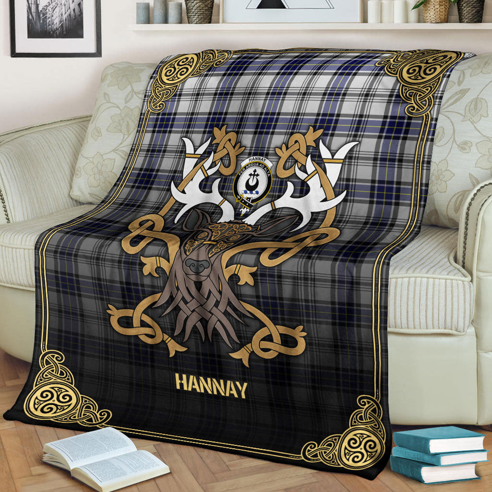 Clan Hannay Modern Tartan Crest Premium Blanket Celtic Stag Style OW68 Clan Hannay Tartan Today