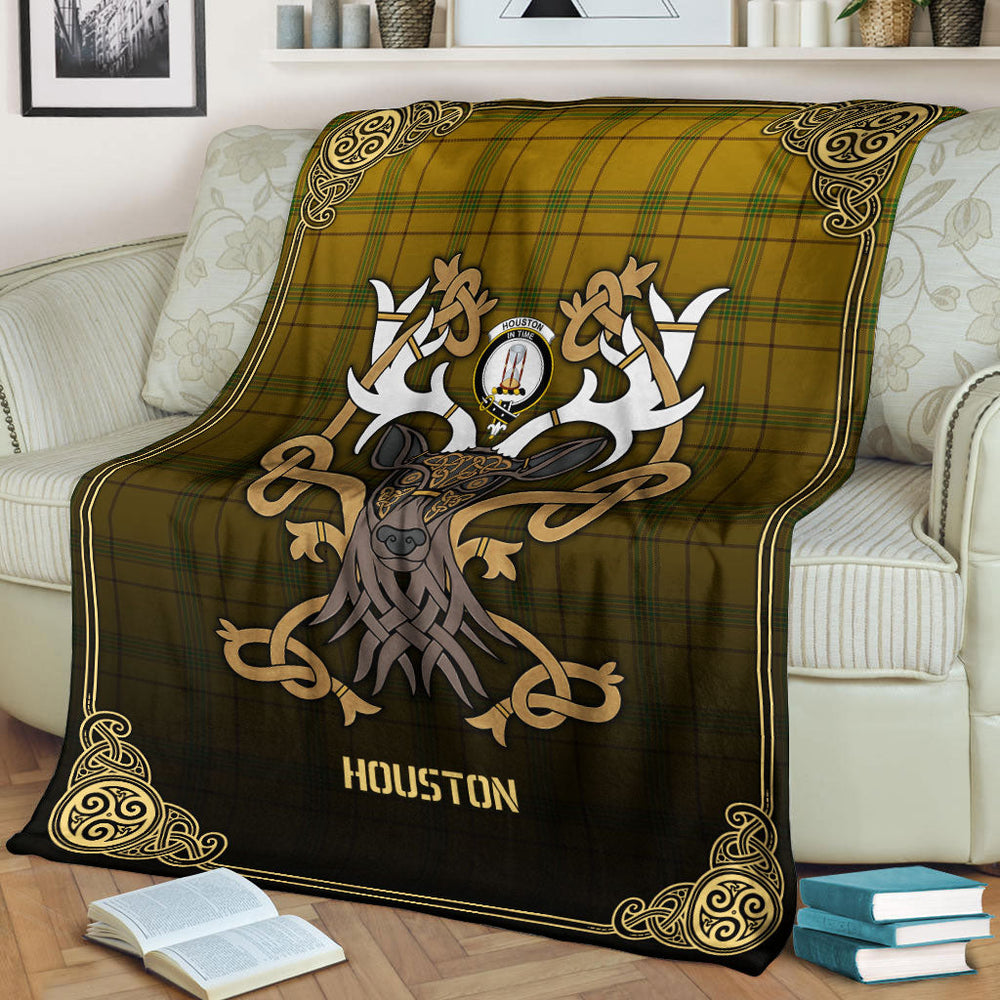 Clan Houston Tartan Crest Premium Blanket Celtic Stag Style VG27 Clan Houston Tartan Today