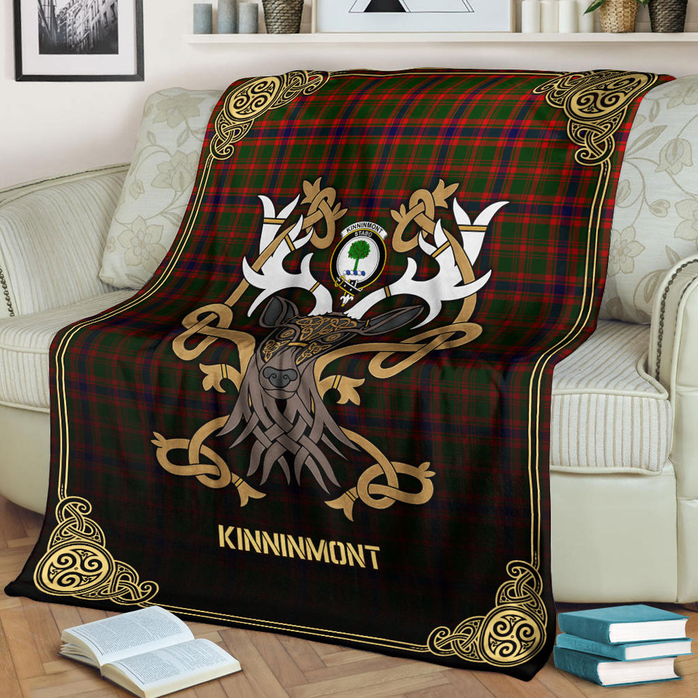 Clan Kinninmont Tartan Crest Premium Blanket Celtic Stag Style JU47 Clan Hall Tartan Today