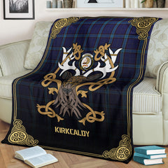 Clan Kirkcaldy Tartan Crest Premium Blanket Celtic Stag Style DU48 Clan Kirk Tartan Today