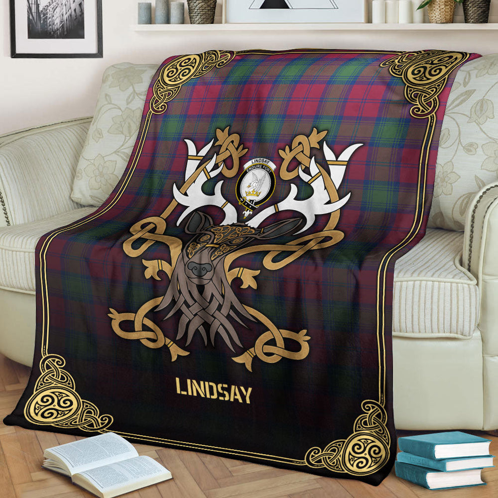 Clan Lindsay Ancient Tartan Crest Premium Blanket Celtic Stag Style KT34 Clan Lindsay Tartan Today