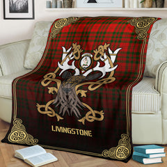 Clan Livingstone Tartan Crest Premium Blanket Celtic Stag Style AX86 Clan Livingstone Tartan Today