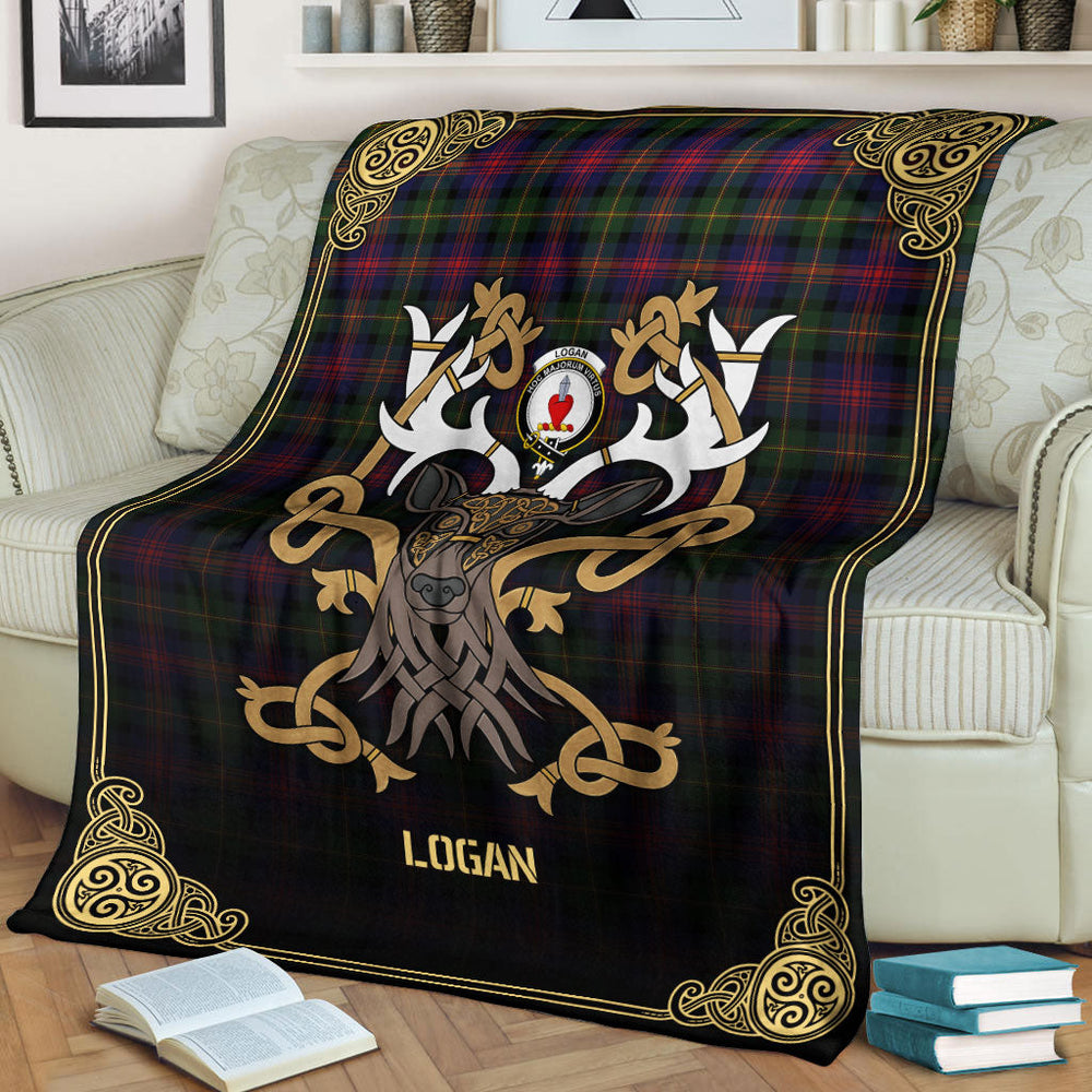 Clan Logan Modern Tartan Crest Premium Blanket Celtic Stag Style MT98 Clan Logan Tartan Today