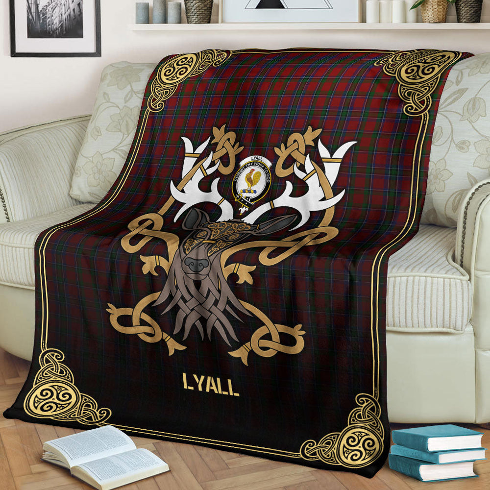 Clan Lyall Tartan Crest Premium Blanket Celtic Stag Style XZ10 Clan Hall Tartan Today