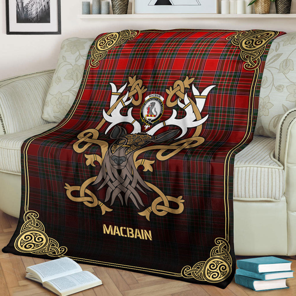 Clan MacBain Tartan Crest Premium Blanket Celtic Stag Style XE45 Clan MacBain Tartan Today