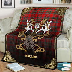 Clan MacBain Tartan Crest Premium Blanket Celtic Stag Style XE45 Clan MacBain Tartan Today