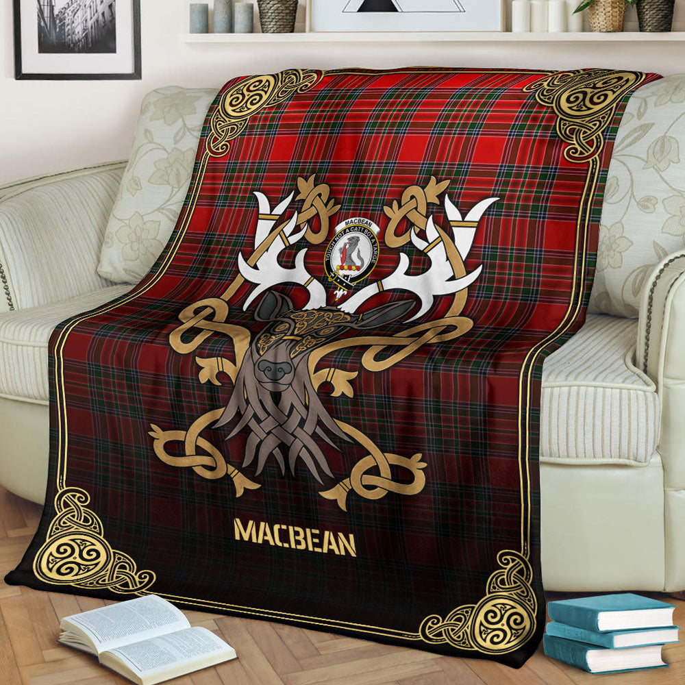 Clan MacBean Tartan Crest Premium Blanket Celtic Stag Style TY83 Clan MacBean Tartan Today