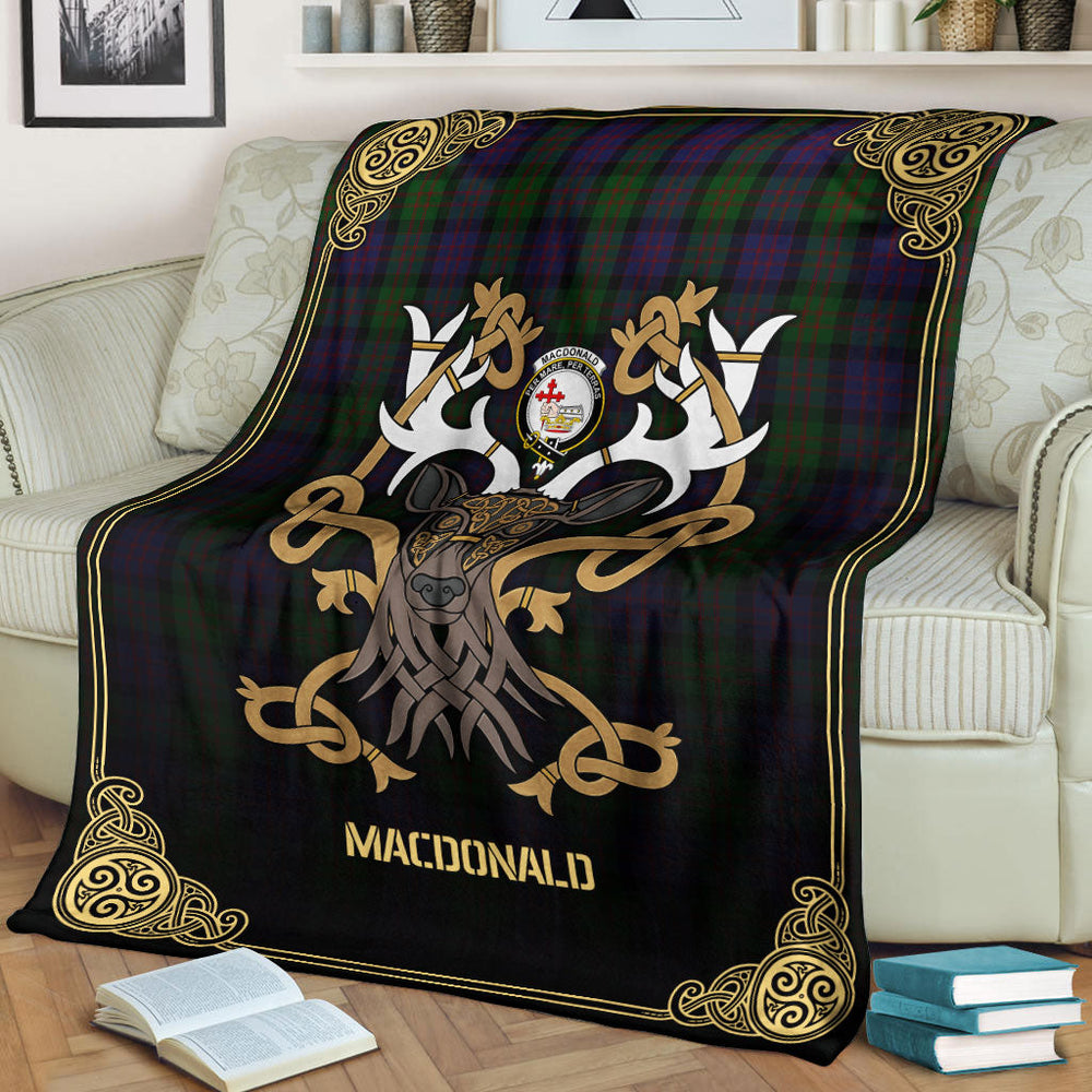 Clan MacDonald Tartan Crest Premium Blanket Celtic Stag Style JC57 Clan MacDonald Tartan Today