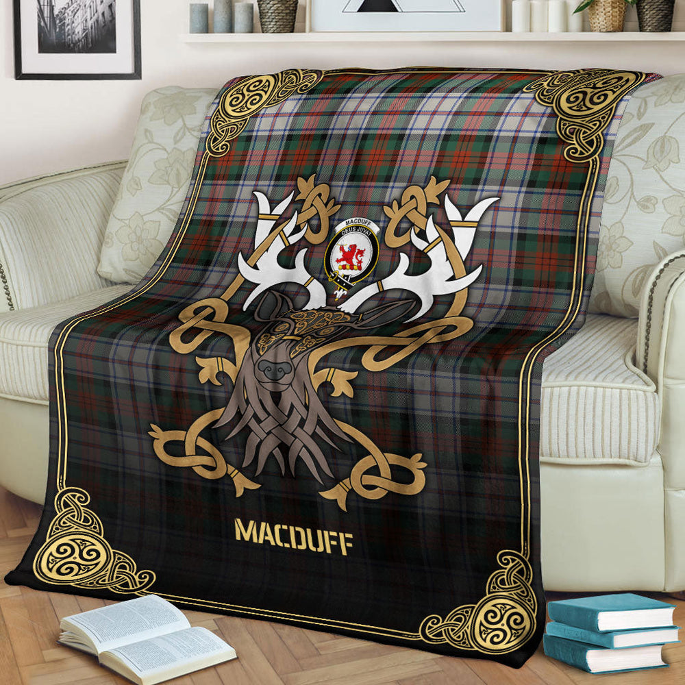 Clan MacDuff Dress Ancient Tartan Crest Premium Blanket Celtic Stag Style MJ46 Clan MacDuff Tartan Today