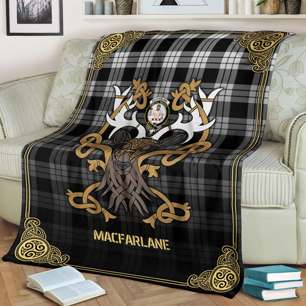 Clan MacFarlane Black _ White Tartan Crest Premium Blanket Celtic Stag Style HN27 Clan MacFarlane Tartan Today