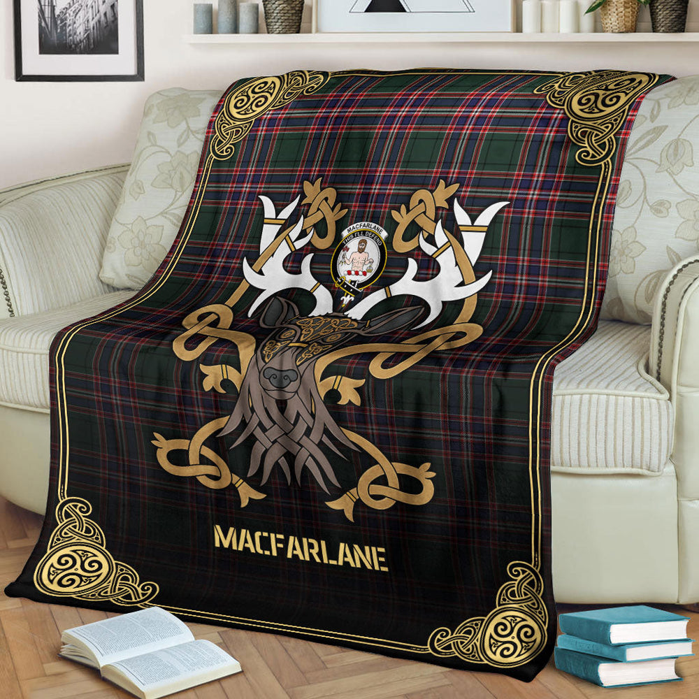 Clan MacFarlane Hunting Modern Tartan Crest Premium Blanket Celtic Stag Style YT82 Clan MacFarlane Tartan Today