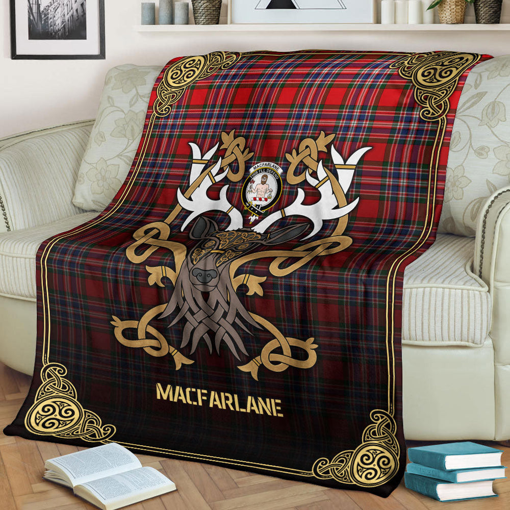Clan MacFarlane Modern Tartan Crest Premium Blanket Celtic Stag Style UY18 Clan MacFarlane Tartan Today