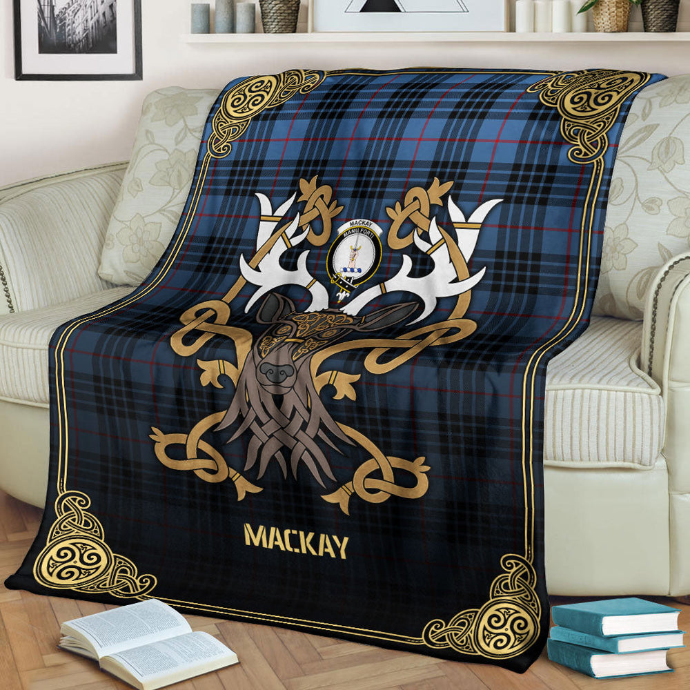 Clan MacKay Blue Tartan Crest Premium Blanket Celtic Stag Style BJ39 Clan MacKay Tartan Today