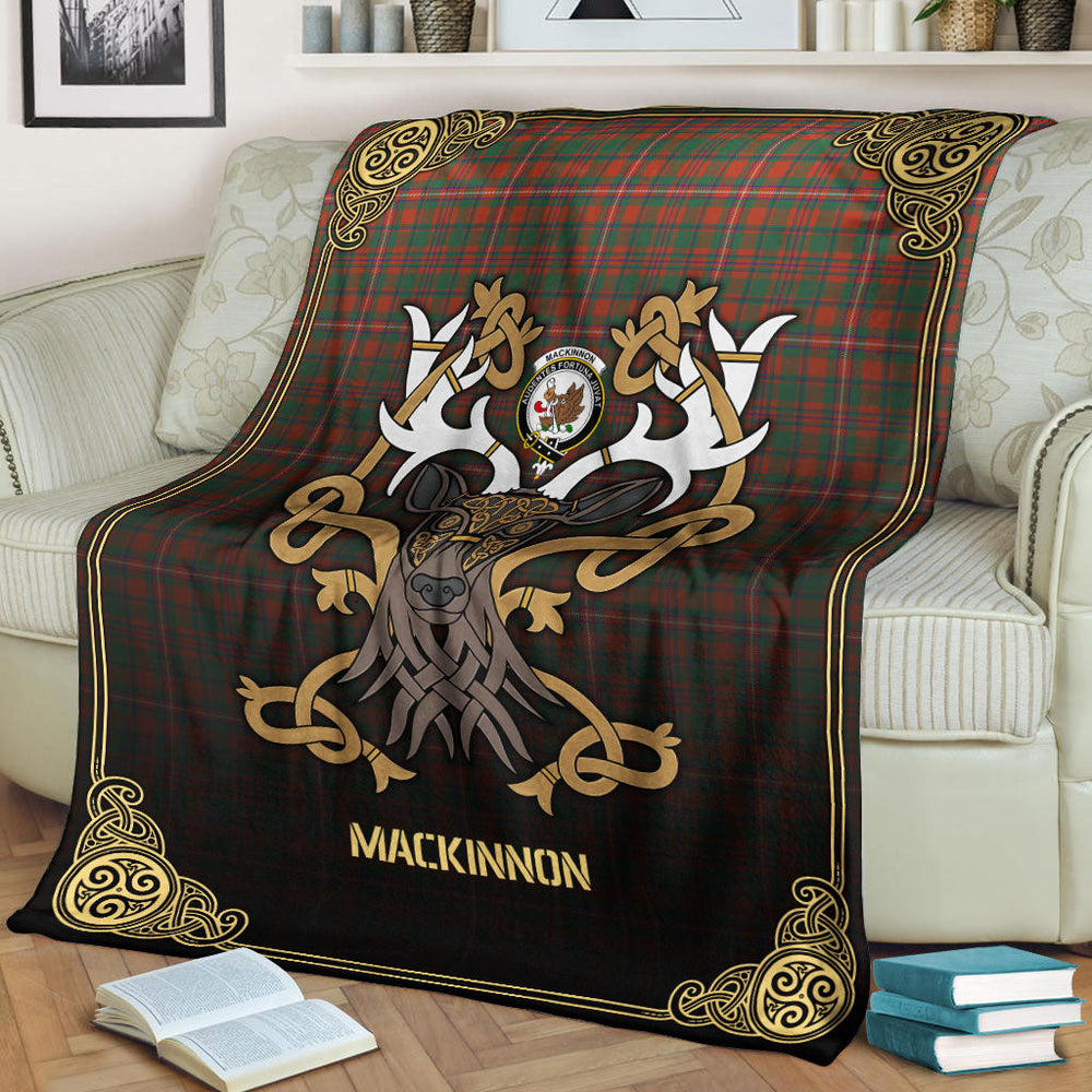 Clan MacKinnon Ancient Tartan Crest Premium Blanket Celtic Stag Style RK81 Clan MacKinnon Tartan Today
