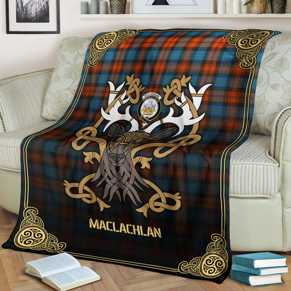 Clan MacLachlan Ancient Tartan Crest Premium Blanket Celtic Stag Style WV40 Clan Hall Tartan Today