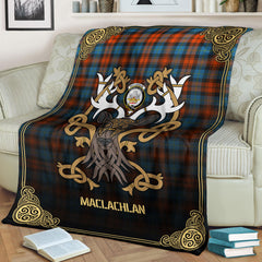 Clan MacLachlan Ancient Tartan Crest Premium Blanket Celtic Stag Style WV40 Clan Hall Tartan Today